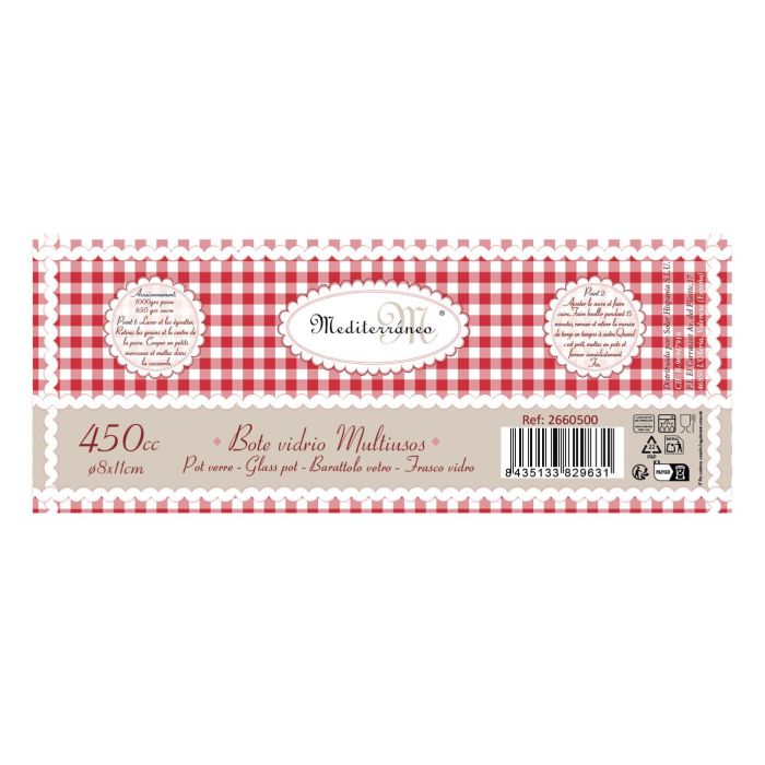 Bote de vidrio 450 cc con tapa - Mediterraneo (12 Unidades) 1 Bote de vidrio 450 cc con tapa - Mediterraneo (12 Unidades) 1