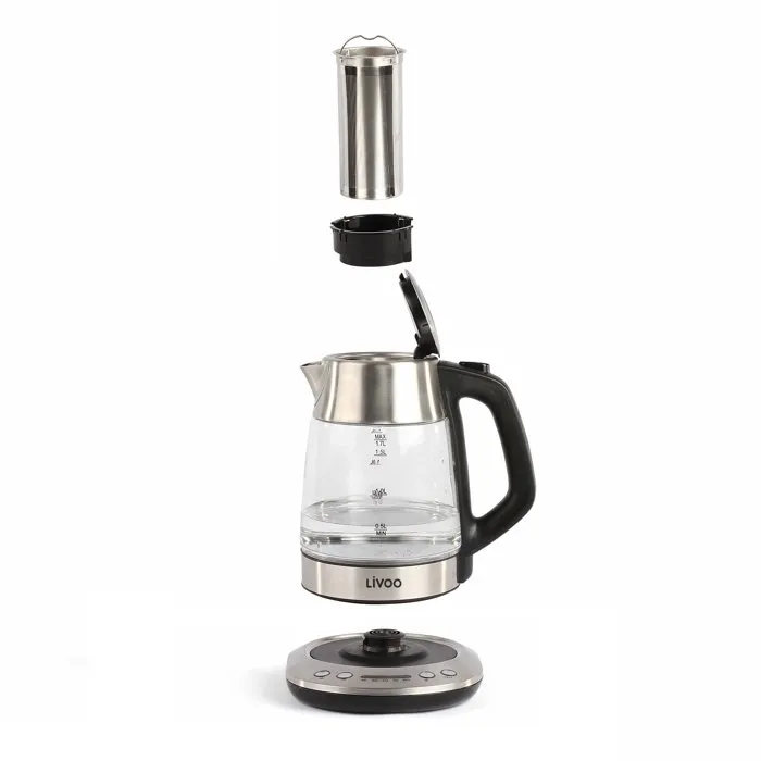 Livoo DOD165 Tetera Hervidor Eléctrico Inalámbrico Gris Temperatura Ajustable Mantenimiento Calor Base 360 Infusor Filtro Apagado Automático 4
