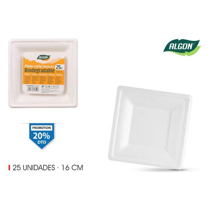 Set de 25 Platos Biodegradables Cuadrados 16 cm - Algon (12 Unidades) Set de 25 Platos Biodegradables Cuadrados 16 cm - Algon (12 Unidades)