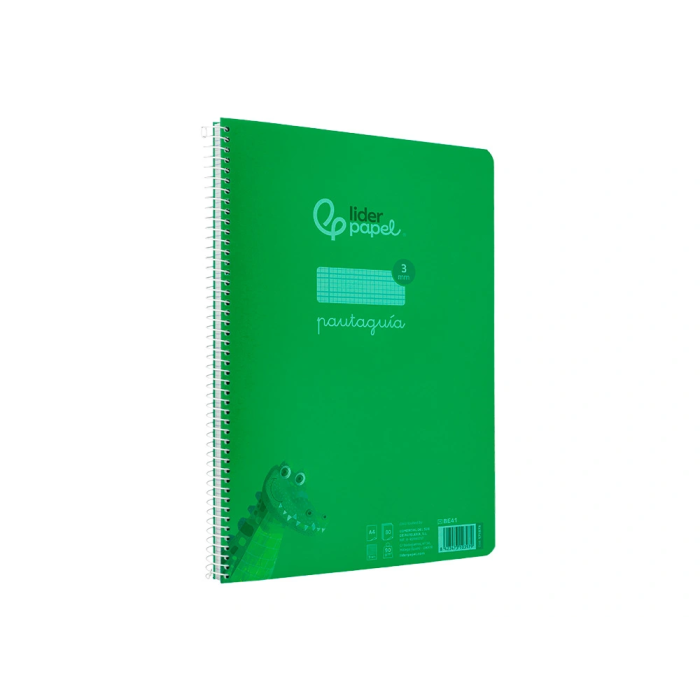 Liderpapel Cuaderno Espiral A4 Pautaguía Tapa Plástico 80 Hojas 90gr Cuadro Pautado 3mm Con Margen Color Verde 4