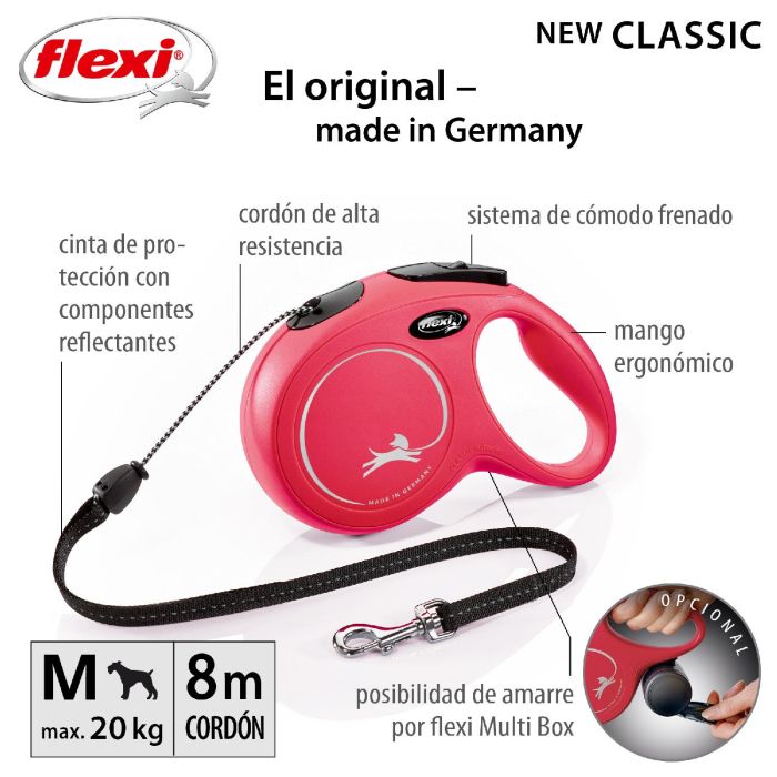 Flexi Correa New Classic M Cordón 8M Rojo - Correa para Perros, 8 Metros, Rojo, Fabricado en Alemania 1