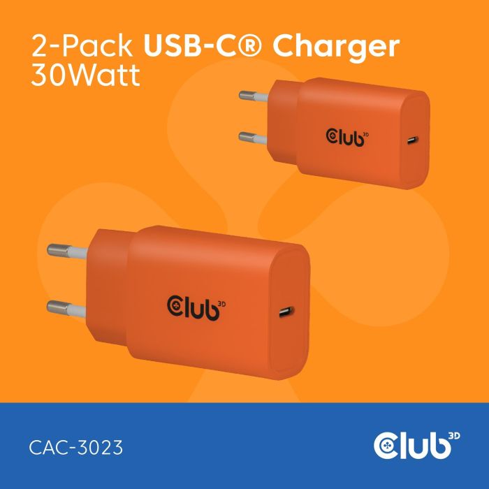 Club3D Lifestyle Ladegerät USB-C 30Watt. 2Stk orange retail 0 Club3D Lifestyle Ladegerät USB-C 30Watt. 2Stk orange retail 0