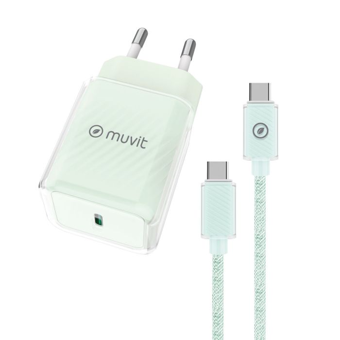 Cargador de Pared + Cable USB-C Muvit for Change Glass GaN Verde 0 Cargador de Pared + Cable USB-C Muvit for Change Glass GaN Verde 0