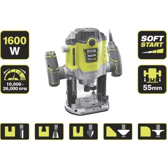 RYOBI RRT1600 - K - Router 1600 Watts + 5 cortadores 1