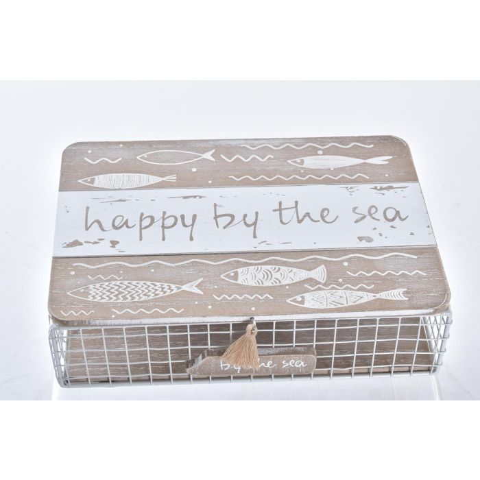 DKD Home Decor Caja Mediterraneo Pollença Madera Metal Marron Blanco 24 x 16 x 6 cm 2
