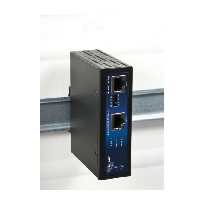 Z ALLNET PoE Injektor Industrial Gigabit / PoE af/at & PoE 60 W(Microsemi) (15.4W/30W/60W) / DIN / Power-Booster / Metallgehäuse / ALL-PI2011BP-60