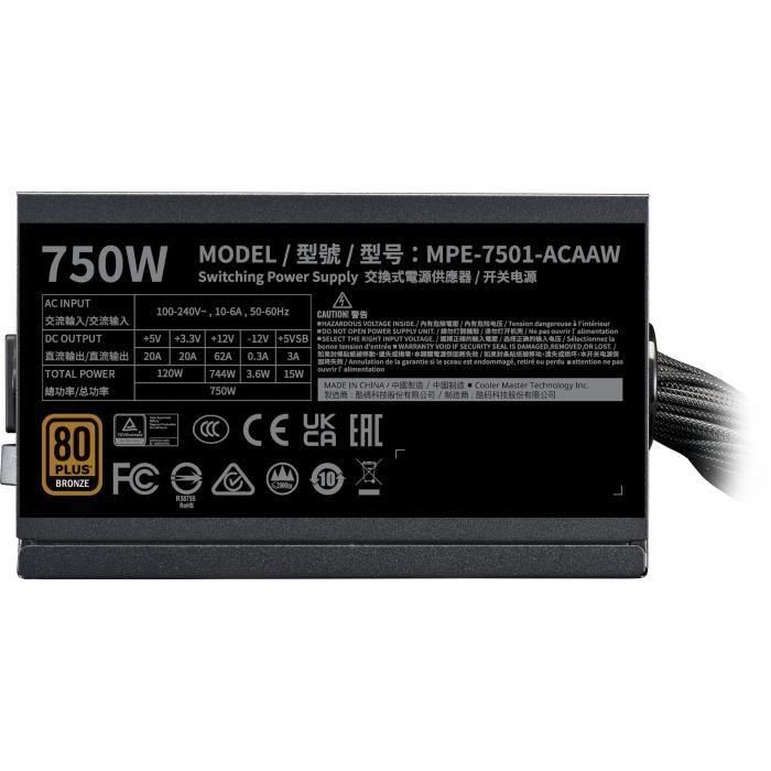 Fuente de Alimentación Cooler Master MPE-7501-ACABW-BEU 750 W 750 W ATX 80 Plus Bronze 4 Fuente de Alimentación Cooler Master MPE-7501-ACABW-BEU 750 W 750 W ATX 80 Plus Bronze 4