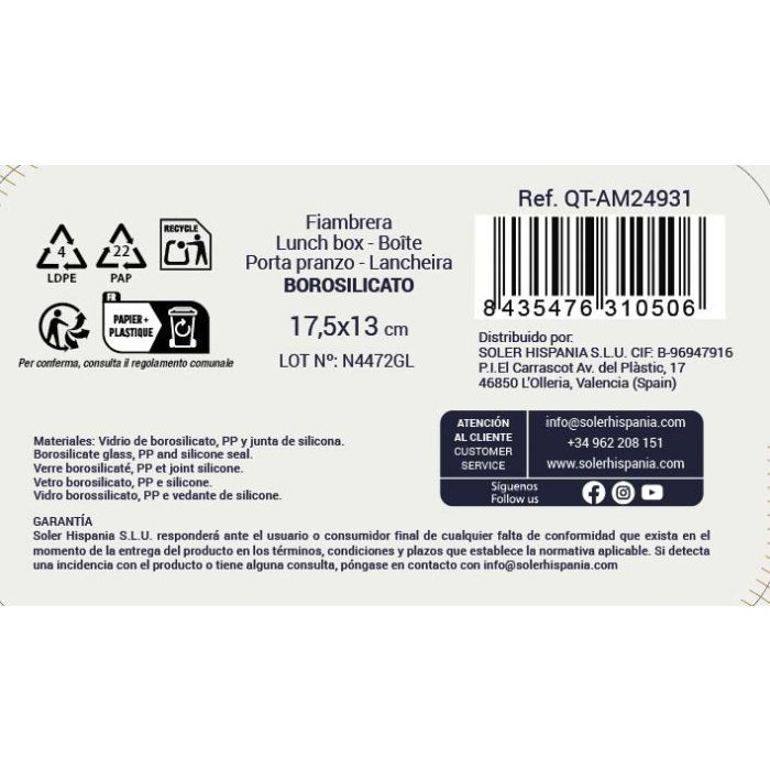 Fiambrera Rect.Herm.17.5X13Cm 600Cc "Ambare" (6 Unidades) 2 Fiambrera Rect.Herm.17.5X13Cm 600Cc "Ambare" (6 Unidades) 2
