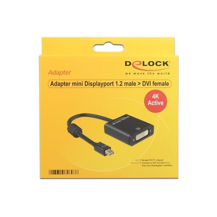 DELOCK Adapterkabel mini DisplayPort 1.2 Stecker > DVI 24+5 Buchse schwarz 4K Aktiv 0 DELOCK Adapterkabel mini DisplayPort 1.2 Stecker > DVI 24+5 Buchse schwarz 4K Aktiv 0