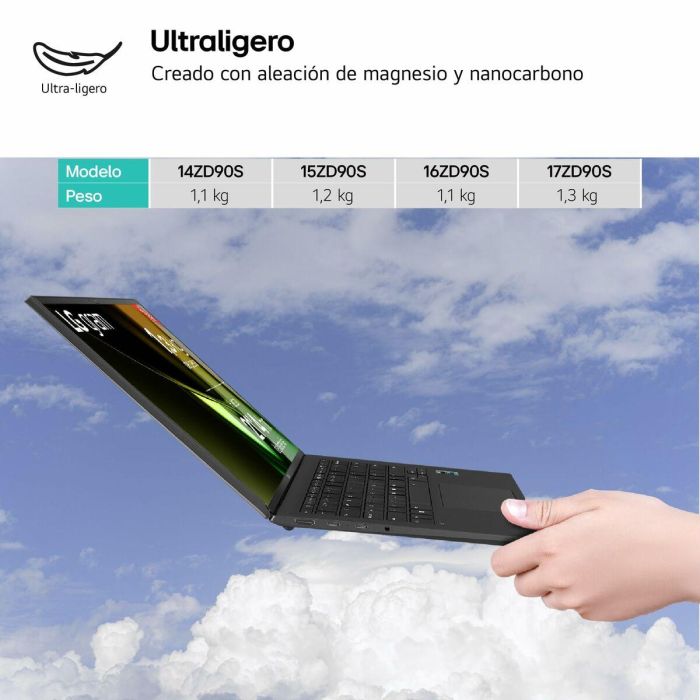 LG 17ZD90S Portátil Gram Intel Core Ultra 7 155H 16GB RAM 512GB SSD 16" WQXGA Ultraligero 23h Batería FreeDOS Negro 20