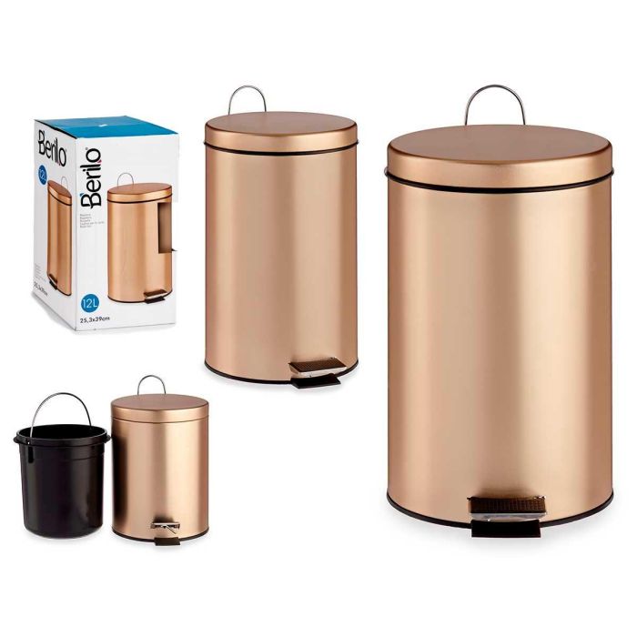 Papelera Pedal 12L Metal Oro Berilo 25X39CM (4 Unidades) Papelera Pedal 12L Metal Oro Berilo 25X39CM (4 Unidades)