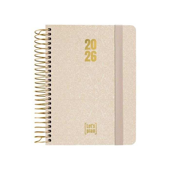 Agenda Anual (2026) Grafoplas Metallic Espiral Tapa Extradura Con Goma A6 150X120 S/V Arena