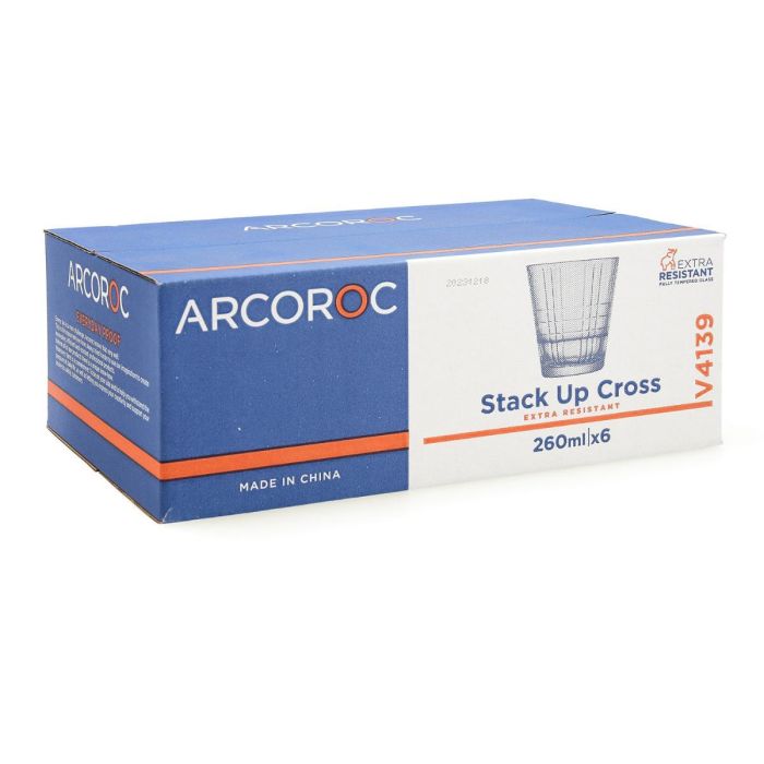 Caja 6 Vasos Bajos Vidrio Stack'Up Cross Arcoroc 26 cL 5