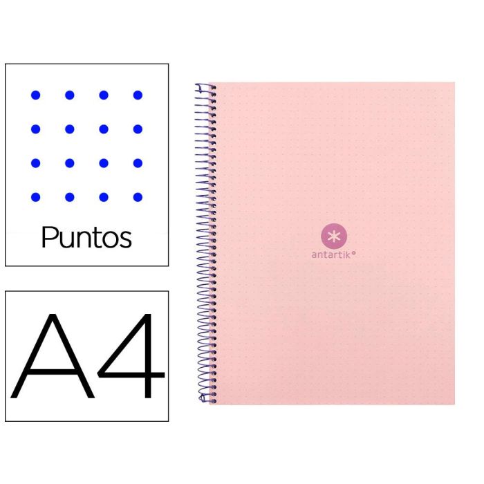 Cuaderno Espiral A4 Micro Antartik Dots Tapa Forrada 80H 90 gr Rayado Puntos 1 Banda 4 Taladros Rosa