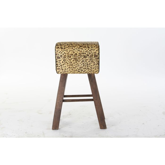 DKD Home Decor Taburete Colonial Marron Negro Madera Piel 43 x 35 x 75 cm 3