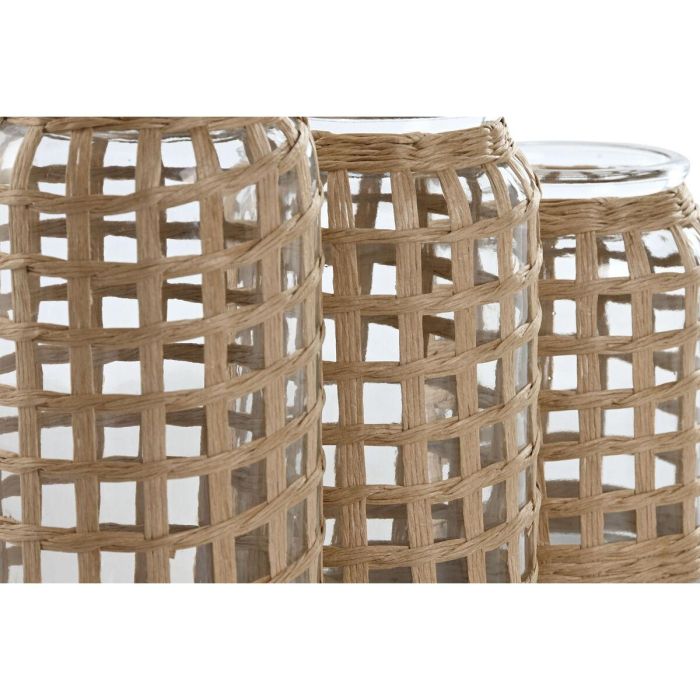 DKD Home Decor Jarrón Balinés de Cristal y Fibra Natural 11x11x21 cm Set de 3 Piezas 3 DKD Home Decor Jarrón Balinés de Cristal y Fibra Natural 11x11x21 cm Set de 3 Piezas 3