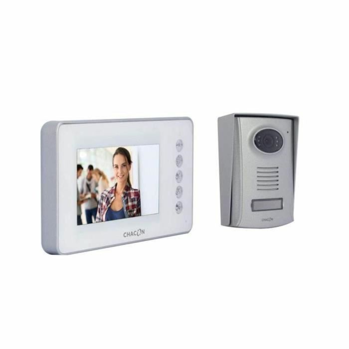Chacon Videoportero 4 hilos con pantalla LCD 4.3 pulgadas color, manos libres, visión nocturna y unidad exterior de aluminio - Blanco Chacon Videoportero 4 hilos con pantalla LCD 4.3 pulgadas color, manos libres, visión nocturna y unidad exterior de aluminio - Blanco
