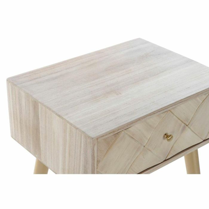 DKD Home Decor Mesita Auxiliar Rombo Moderna con 1 Cajón, Madera Pino Paulownia y Metal, Marrón Claro Dorado - 45x34x67 cm 1
