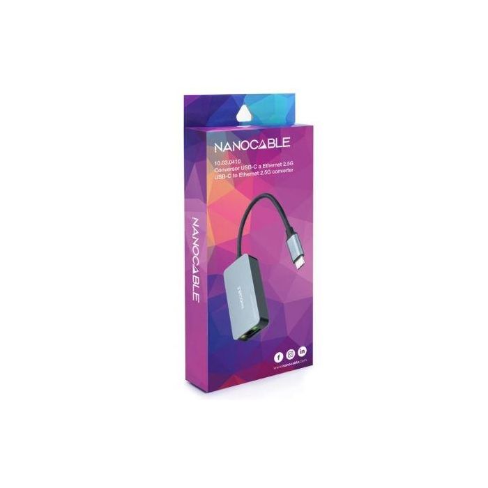 Adaptador USB-C a Red RJ45 NANOCABLE 10.03.0410 Gris 2
