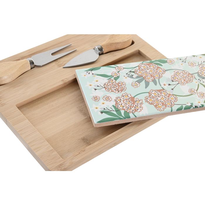 DKD Home Decor Tabla Aperitivo Tradicional Verde Beige Bambú Gres Set de 4 (20 x 1.2 x 24.5 cm) 1