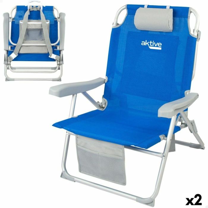Silla Plegable con Reposacabezas Aktive Azul 55 x 86 x 66 cm (2 Unidades) Silla Plegable con Reposacabezas Aktive Azul 55 x 86 x 66 cm (2 Unidades)