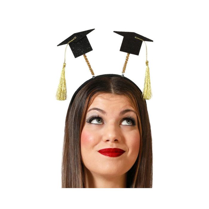 Diadema Con Gorros De Graduación Negros Y Borlas Doradas - Accesorios Graduación Fiesta