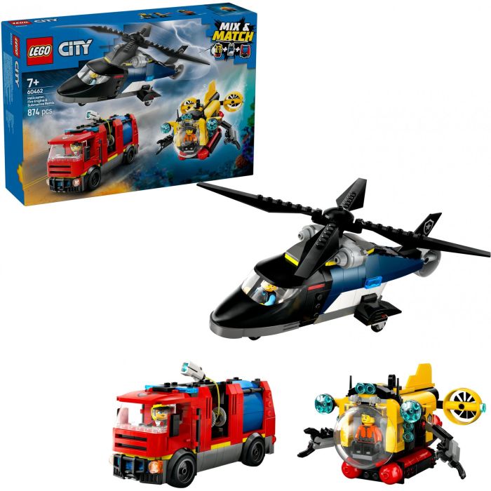 LEGO 60462 City Set de Construcción: Helicóptero, Camión de Bomberos y Submarino Modular - Juguete Infantil 7+ Años 10