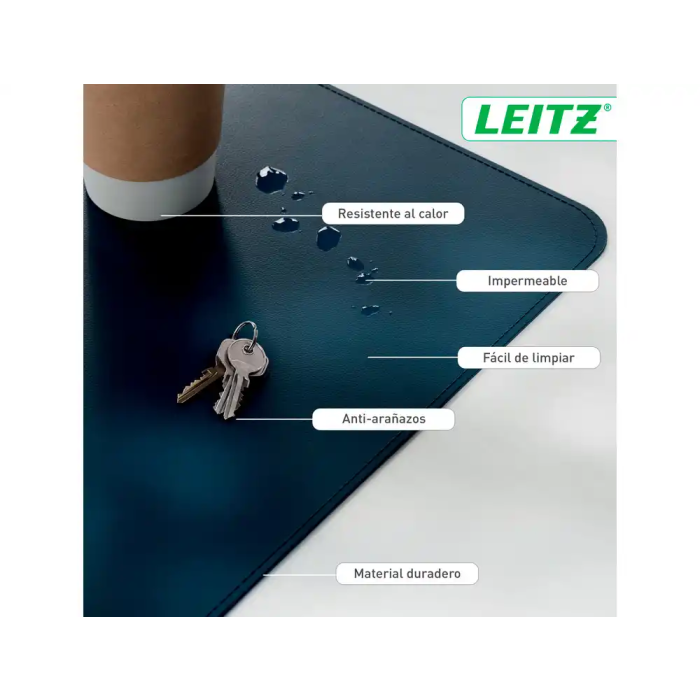 Leitz Alfombrilla de Escritorio Grande 80x40 cm Azul Oscuro, Protectora Impermeable para Teclado y Ratón 6