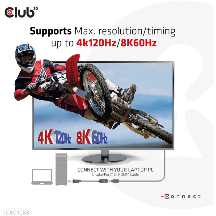 Club3D Adaptador DisplayPort 1.4 a HDMI HDR 8K60Hz / 4K120Hz Activo - Conector Macho a Hembra - 0.21m 4 Club3D Adaptador DisplayPort 1.4 a HDMI HDR 8K60Hz / 4K120Hz Activo - Conector Macho a Hembra - 0.21m 4