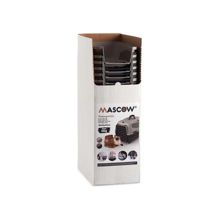 Mascow Transportin Plastico Antracita 31x31x48cm para Mascotas hasta 6 kg (Set de 20)