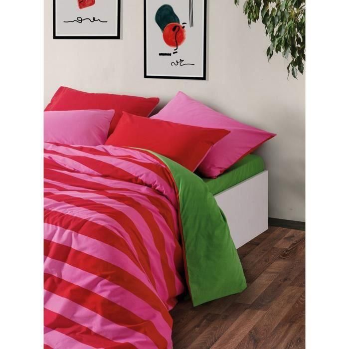 Juego de cama - 1 funda nórdica 220x240 cm + 2 fundas de almohada 60x60 cm - 100% algodón - Rosa 2 Juego de cama - 1 funda nórdica 220x240 cm + 2 fundas de almohada 60x60 cm - 100% algodón - Rosa 2