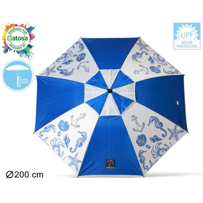 Atosa Sombrilla de Playa Modelo Fondo Marino Aluminio UPF 50+ Azul 200 cm