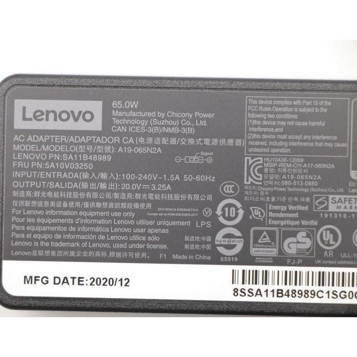 Lenovo Adaptador AC 65W con Punta Fina para ThinkPad, IdeaPad, Yoga, ThinkCentre. Entrada 100-240V, 89% Eficiencia 9