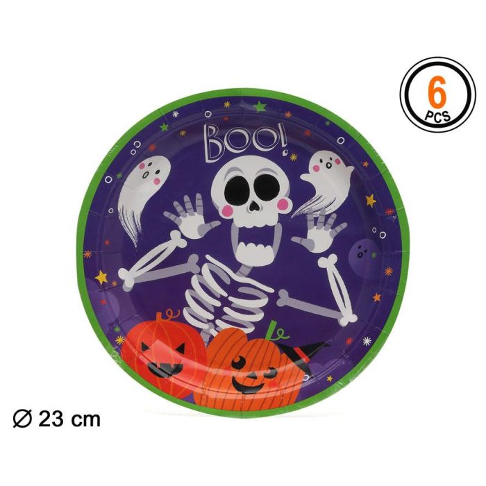 Accesorio Plato Cartón Susto Desechable Halloween 6 Pcs