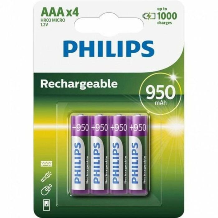 Pack de 4 Pilas AAA Philips R03B4A95/10/ 1.2V/ Recargables Pack de 4 Pilas AAA Philips R03B4A95/10/ 1.2V/ Recargables