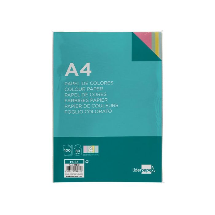 Papel Color Liderpapel A4 80 gr 4 Colores Surtidos Paquete De 100 Hojas 2