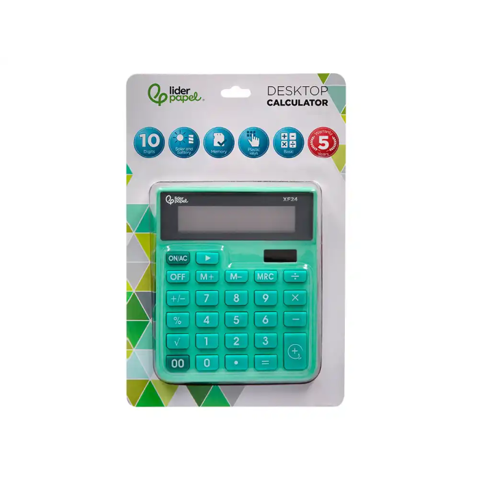Liderpapel xf24 Calculadora Sobremesa 10 Dígitos Solar y Pila Verde 127x105x24 mm