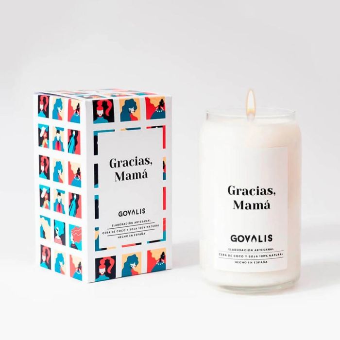 Govalis Vela Gracias Mamá 500 gr, Regalo Original y Sentimental Día de la Madre con Poema, Aroma Afrutado Floral Jazmín Lirio Almizcle Rosa