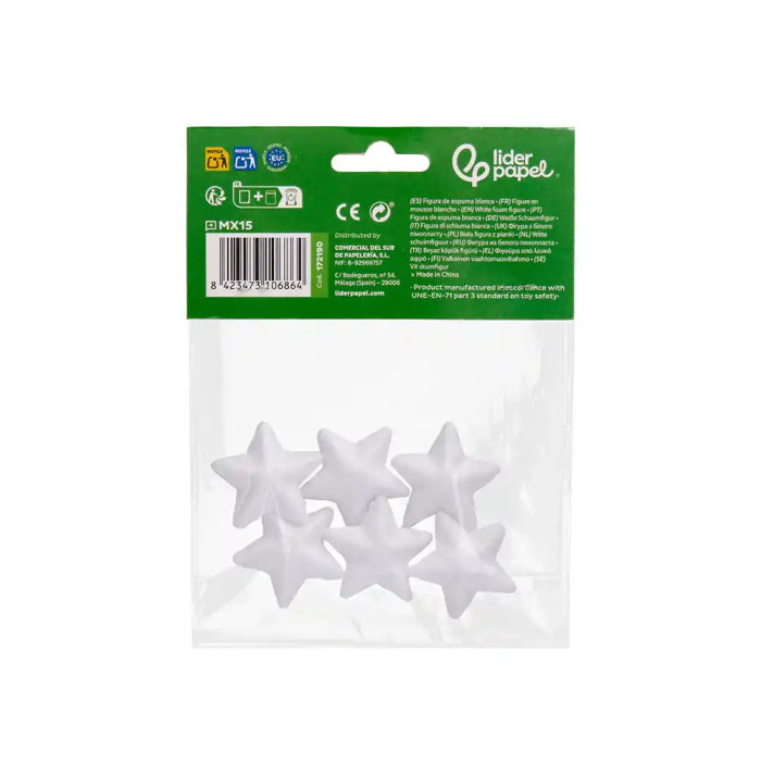 Liderpapel Figura Estrella Manualidades Espuma Blanca 4 cm Bolsa 6 Unidades 2