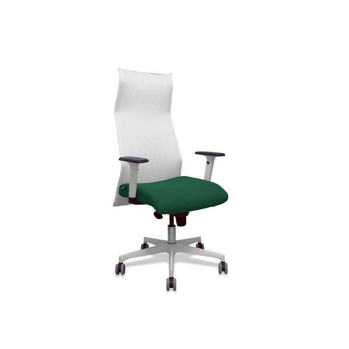 Sillon Piqueras Y Crespo Sahuco Direccion Uso Intensivo (8H) Brazos Blancos Regulables Mecanismo Sincro Respaldo Malla Blanca Transpirable Y Asiento Tapizado Bali Verde Botella