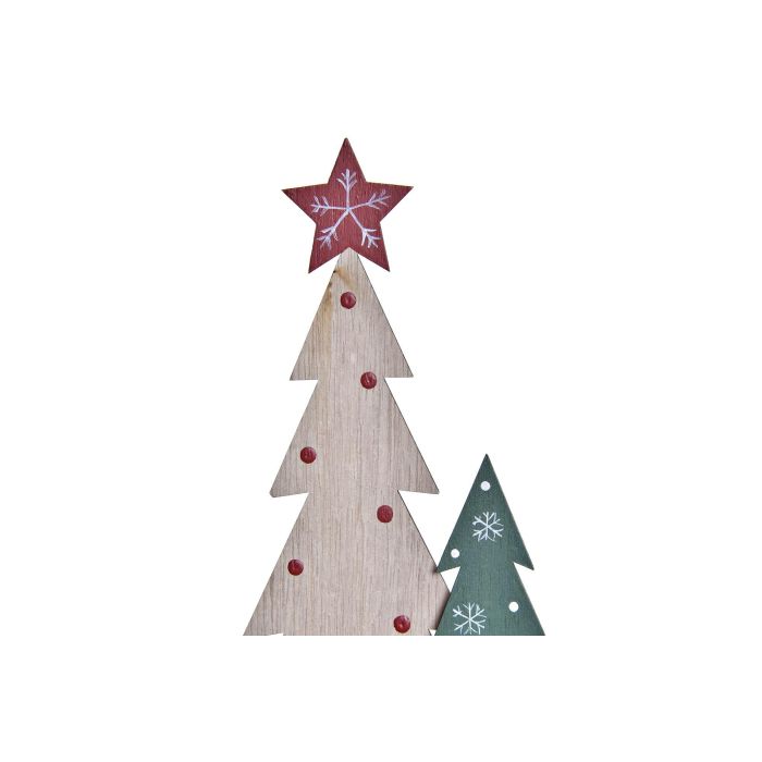 DKD Home Decor Figura Decorativa Navideña Árbol de MDF Tradicional Colores Verde y Natural 32 cm Alto (8 Unidades) 1