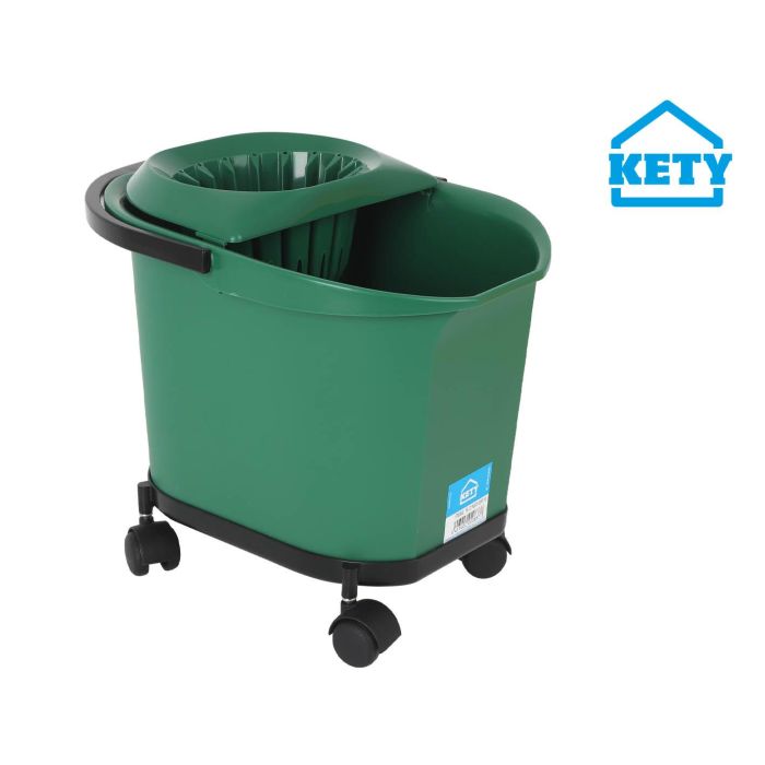 Cubo con ruedas 16L, asa y escurridor verde Kety - Inde (6 Unidades) Cubo con ruedas 16L, asa y escurridor verde Kety - Inde (6 Unidades)