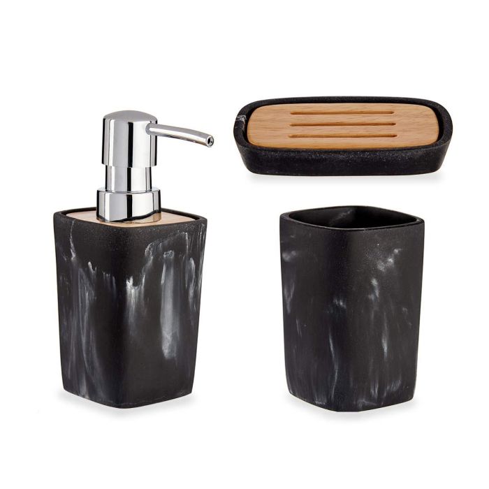 Set de Baño de Plástico y Bambú Negro Berilo - 19x8x20 cm (8 Unidades) 1 Set de Baño de Plástico y Bambú Negro Berilo - 19x8x20 cm (8 Unidades) 1