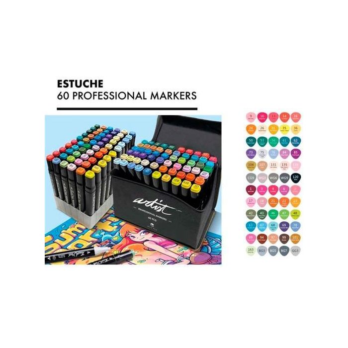 Alex Bog Rotuladores Luxury Canvas Gama Artist Doble Punta Fina-Biselada Estuche De Lujo 60 Ud