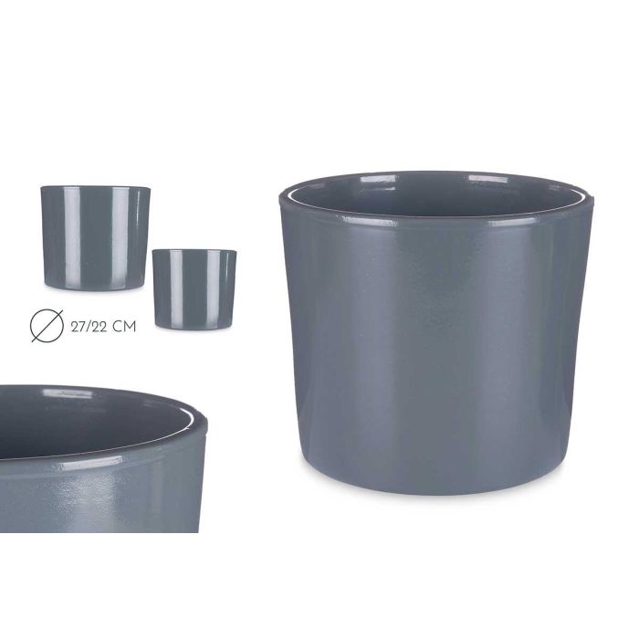 Ibergarden Set de 2 Macetas de Cerámica Cilíndricas en Color Antracita, 22 y 27 cm Ibergarden Set de 2 Macetas de Cerámica Cilíndricas en Color Antracita, 22 y 27 cm