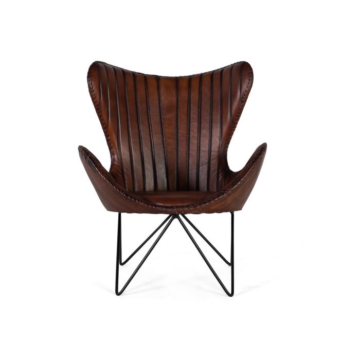 Giner y Colomer Sillón Tapizado en Piel Natural Marrón con Patas de Metal 1 Giner y Colomer Sillón Tapizado en Piel Natural Marrón con Patas de Metal 1