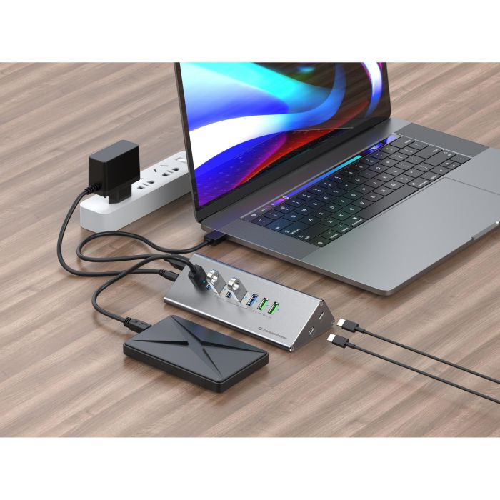 Conceptronic HUBBIES18G Hub USB-A 3.0 / USB-C con 6 x USB-A 3.0 y Ethernet Gigabit Gris 4