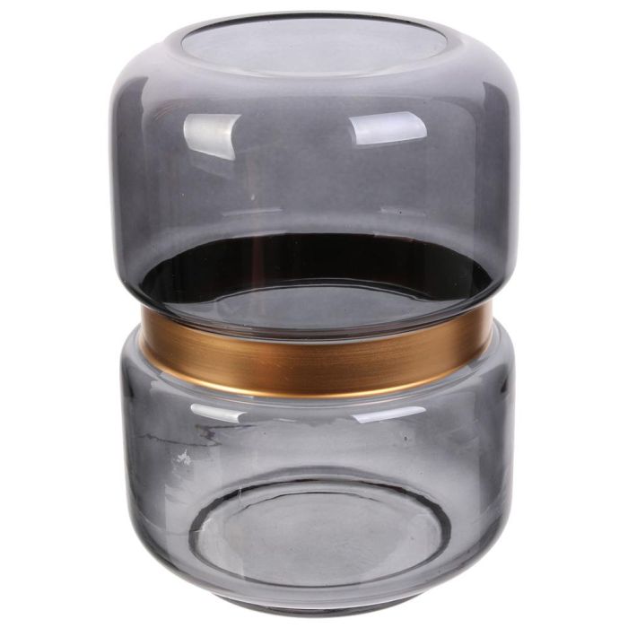Home Deco Factory Jarrón Gris-Dorado de Vidrio para Decoración, Altura 20,5 cm 2