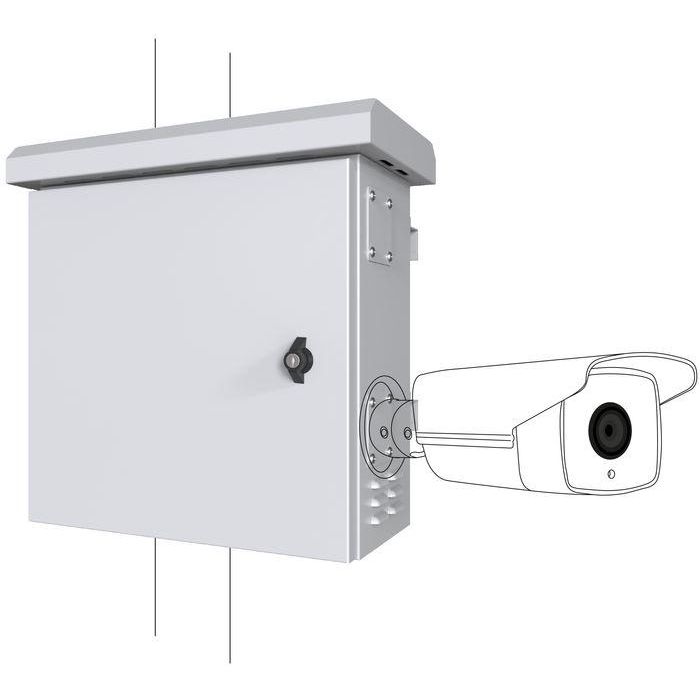 Lanview Armario CCTV Exterior para Poste con Doble Pared, Ventilador y Termostato, para 4 Cámaras - Acero Galvanizado RAL7035 450x250x500mm