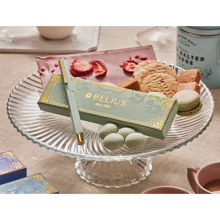 Belius Bolígrafo Macaron Bliss Verde Dorado Tinta Azul 0.8 mm Diseño Elegante Caja de Lujo 1